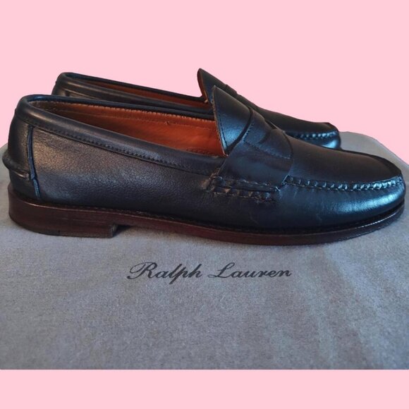 Ralph Lauren Navy Leather Loafers Shoes 8.5